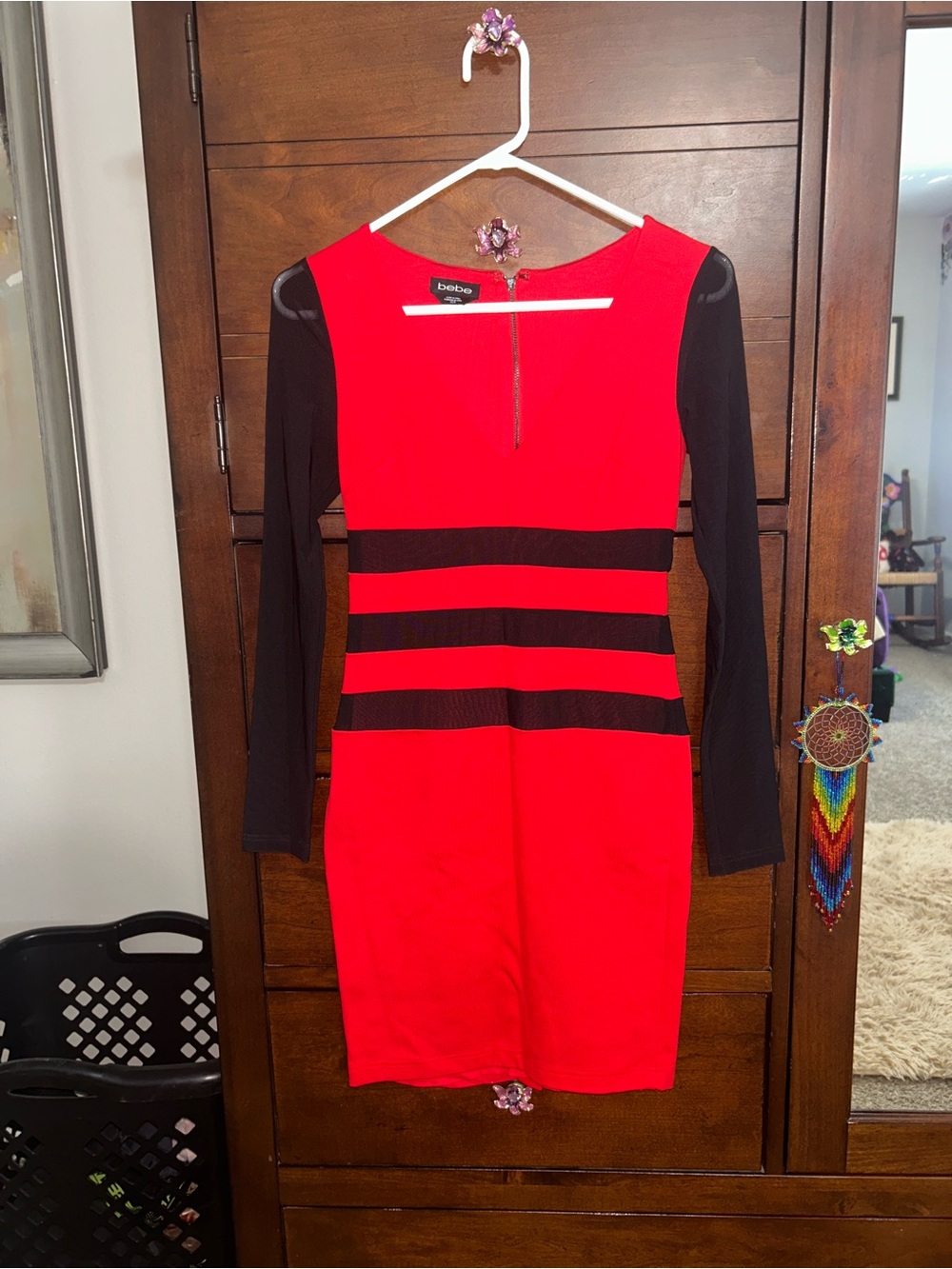NWOT! Bebe Long-Sleeve Striped Bodycon Dress size XS
